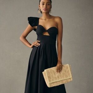 Eva Franco Black Asymmetrical Ruffled Gown